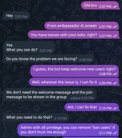 IVORA bot issue proof screenshot