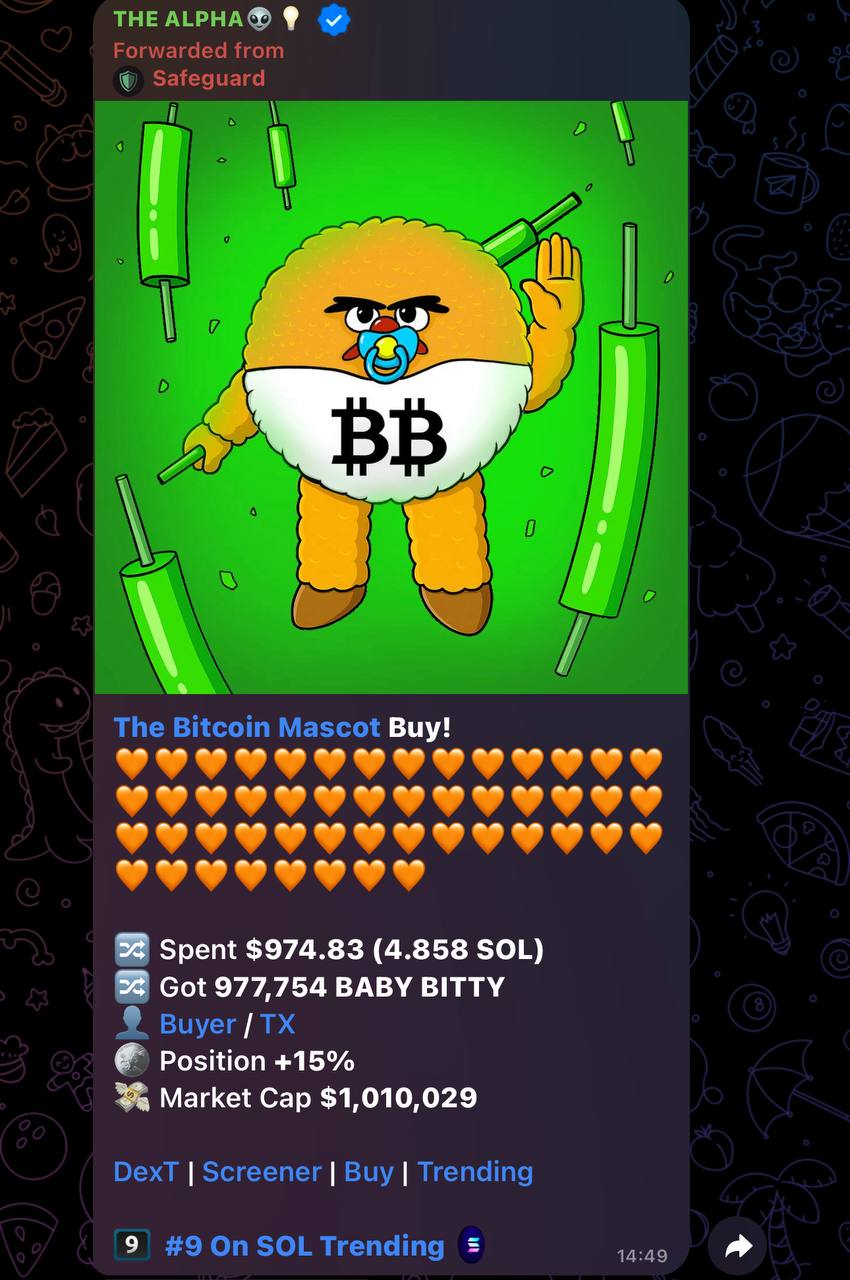 Baby Bitty buybot screenshot showing one million dollar market cap
